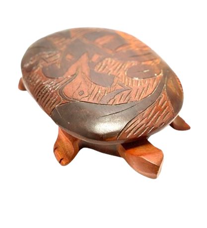 Vtg Handcarved Wood Turtle Trinket Box with Lid