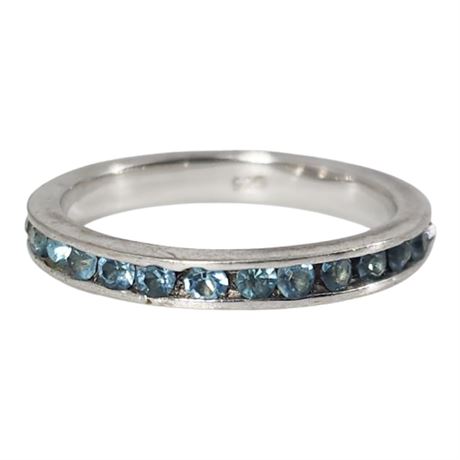 Sterling Silver Aqua Blue Crystal Infinity Band Ring, Sz 7