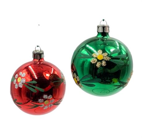 Antique West German, Hand-painted Mercury Glass Ornaments