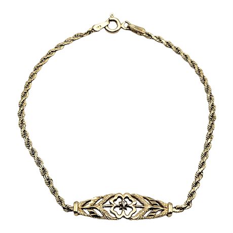 Vintage Oroamerica 14K Gold & Diamond Clover Bracelet