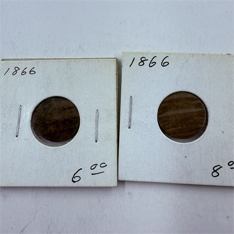 2x 1866 Indian Head Pennies