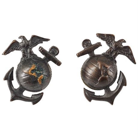 Vintage USMC Bronze EGA Collar Devices, Left & Right