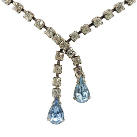 Vintage Simple Prong Set Rhinestone Crossover Drops Necklace