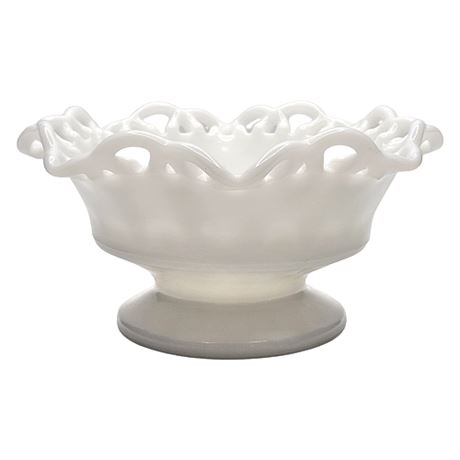 Smith Glass "Colonial Lace Milk Glass" Footed Crimped Bowl