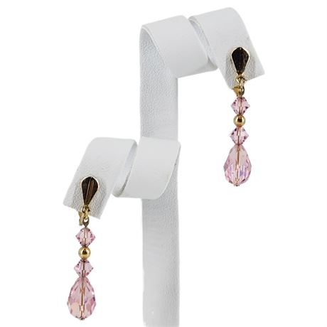 Vintage L.H. SEGAL CALIFORNIA Faceted Aurora Borealis Crystal Drop Clip Earrings