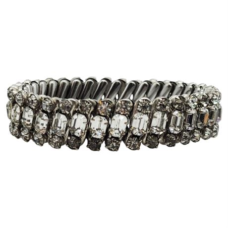 Vintage Three Row Rhinestone Stretch Bracelet