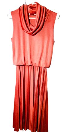 Vtg Vicky Vaughn Coral Cowl Neck Pleated Dress