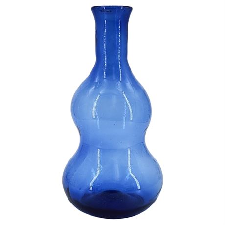 Vintage Hand Blown Cobalt Blue Glass Gourd Vase
