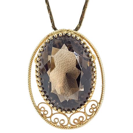 Vintage Genuine Smoky Quartz Pendant on Signed MONET Chain