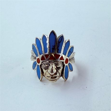 6.7g Sterling Navajo Chief Head Ring Size 9.25