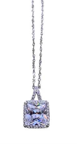 6 CTW Princess Cut CZ Sterling Silver Pendant & 925 Chain