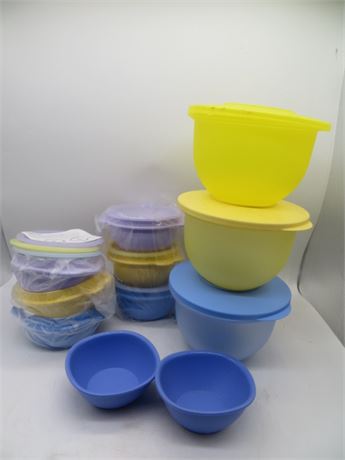NEW VINTAGE TUPPERWARE SIX 16 oz. 1 TOUCH BOWL SET & 3 SMALL BOWLS IMPRESSION