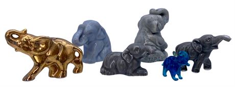 6 Miniature Elephant Porcelain & Glass Petite Figurines