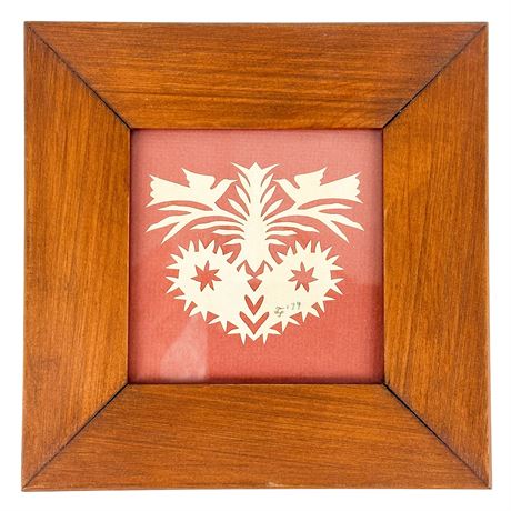 Vintage Framed & Signed Folk Art Scissor Cutting