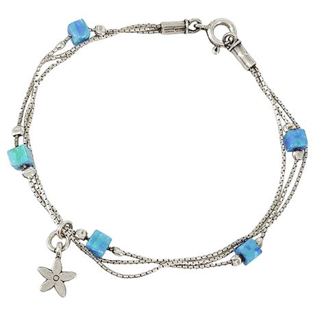 Shablool Sterling Silver Lab Created Opal Satellite Bead Bracelet
