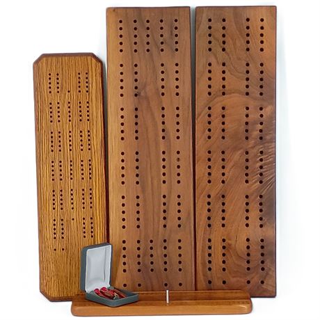 Wooden Cribbage Boards, Lot of 4, Various Sizes