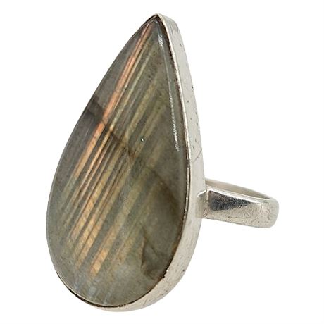 Artisan Made Sterling Silver Rainbow Obsidian Ring, Sz 6.5