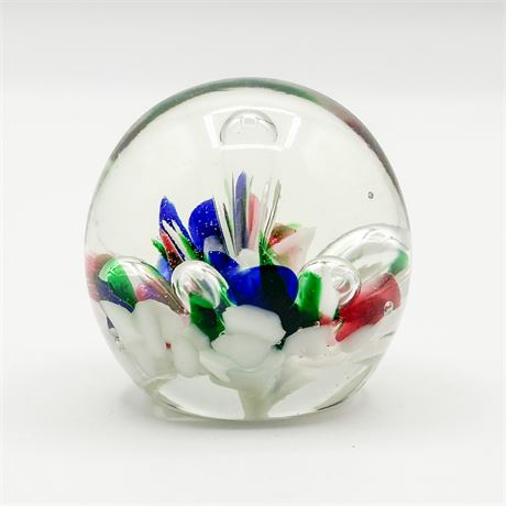 Art Glass Floral Lampwork Paperweight