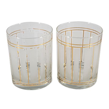 Culver Tumblers 22K Gold Drinking Glasses, Frosted Striped Set of 2