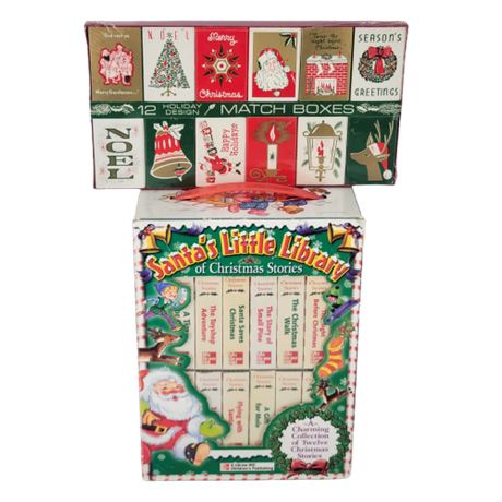 12 Holiday Design Match Boxes / Santa's Little Library of Christmas Stories