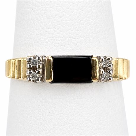 Vintage 14K Gold Black Onyx Ring with Diamond Accents