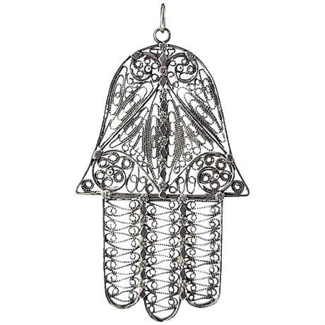 Moshe Ben David Large Sterling Silver Filigree Hamsa Pendant
