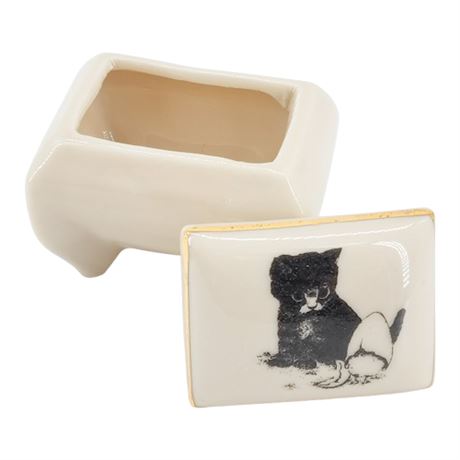 Vintage Small World Greetings Porcelain Kitten & Chick Mini Trinket Box