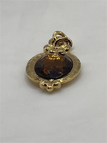 Amber glass stone hammered Oval pendant
