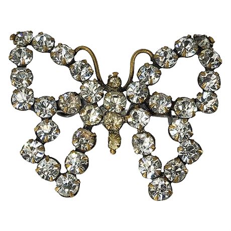 Vintage Prong Set Rhinestone Butterfly Brooch