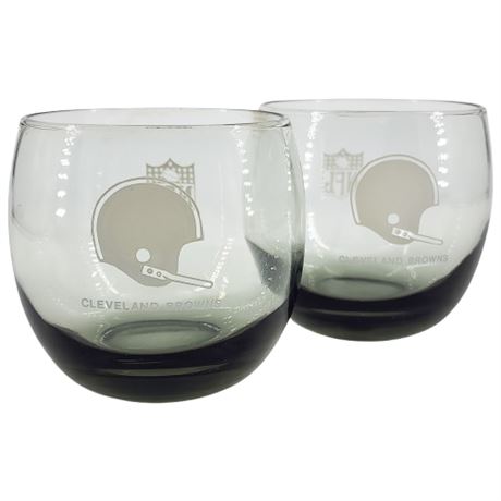 Vintage Cleveland Browns NFL Smoke Glass Roly Poly Tumblers