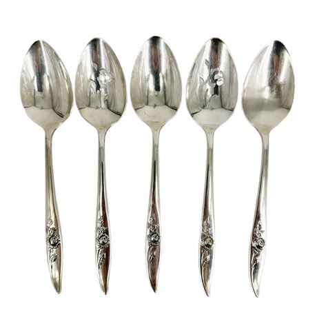 Lot of 5 Oneida Heirloom Sterling Silver “Bella Rose” Serving Spoons
