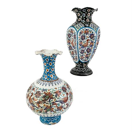 Pair of Vintage Persian Miniature Enamel Vases Signed Amini