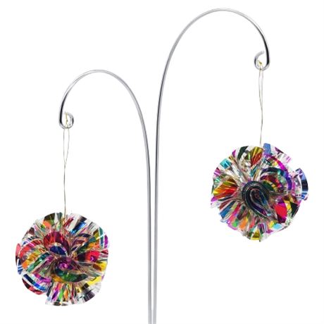 Two Vintage Atomic Foil Rainbow Swirl Pom-Pom Ornaments