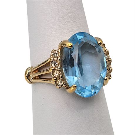 Gold Plated Faux Blue Topaz Ring
