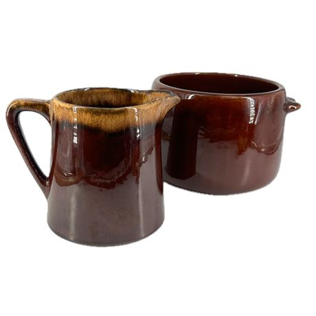 Brown Stoneware Bean Pot & Pitcher