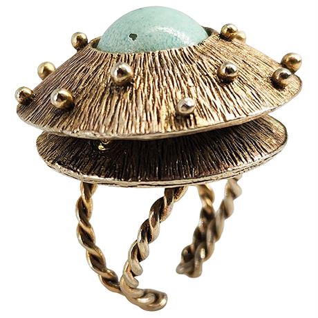 Large Vintage Faux Turquoise Spaceship Ring, Adjustable