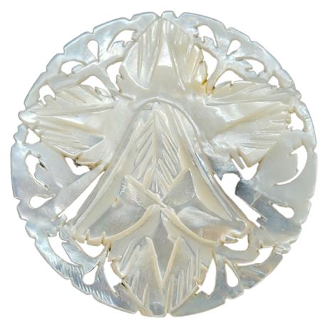 Vintage Hand Carved Mother of Pearl Openwork Brooch