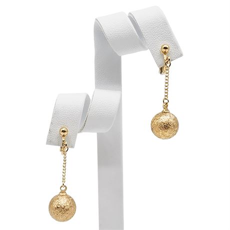 Vintage TRIFARI Pat. Pend. Era Gold Tone Ball Drop Clip Earrings