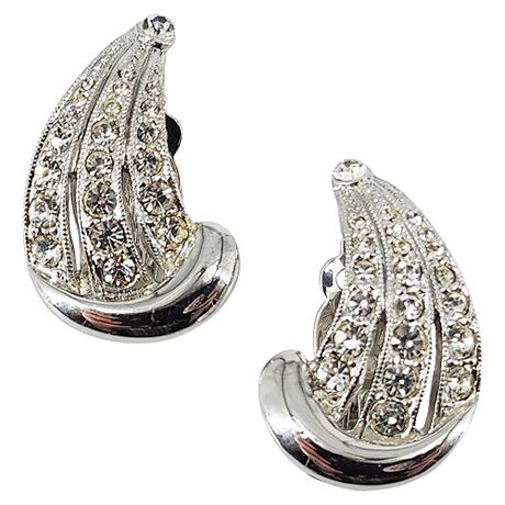 Vintage EISENBERG Rhinestone Swoosh Clip Earrings