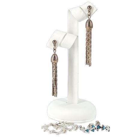 Silver-Tone Tassel Drop, Hoop, and Turquoise-Color Earrings, Lot of 3