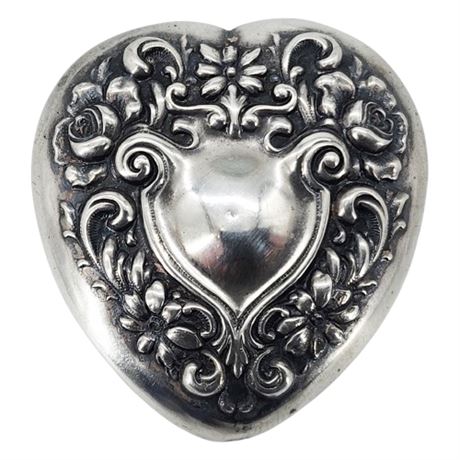 Vintage Sterling Silver Repoussé Heart Shaped Box Lid Only