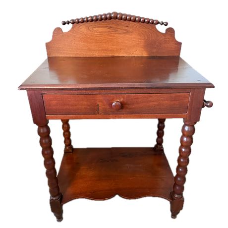 Antique Victorian Era Walnut Washstand w Turned Legs