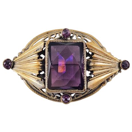 Vintage Victorian Amethyst Paste Collar Brooch