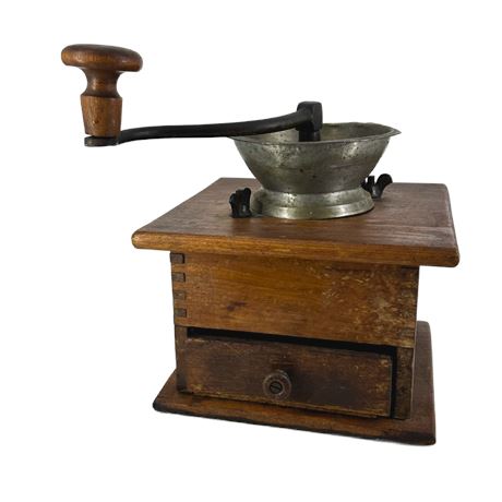 Antique Wooden Hand Crank Coffee Grinder