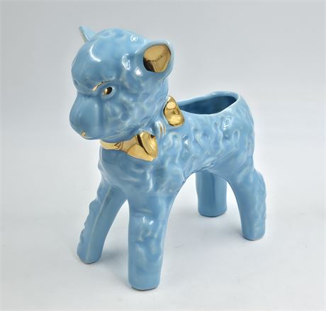 Vtg Ceramic Lamb Planter, 22 Kt. Gold Paint