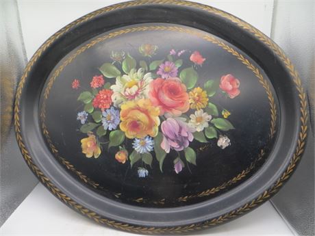Large Oval Hand Painted Toleware Tray