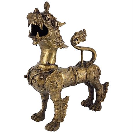 Vintage Brass Tibetan Snow Lion Statuette