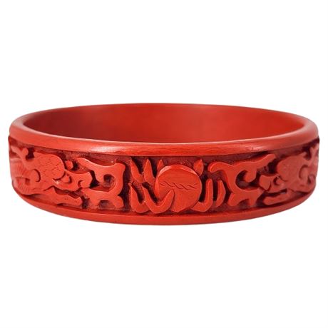 Vintage Hand Carved Cinnabar Dragons Bangle Bracelet