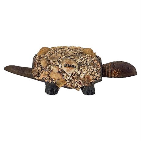 Vintage Shell Encrusted Articulated Metal Turtle Florida Souvenir