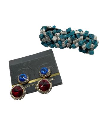 Pierce dangled earrings and stone bracelet lot